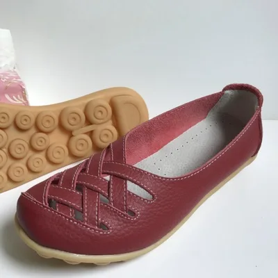 Wine Red Mstacchi/летние туфли из натуральной кожи; женские туфли на плоской подошве; дышащие Туфли-оксфорды с вырезами; Повседневные балетки без застежки; обувь для вождения - Цвет: Wine Red