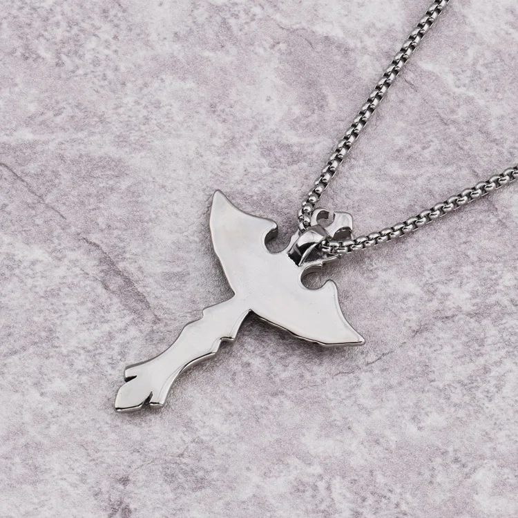 MCSAYS Punk Jewelry Crown Cross Wings Silver Stainless Steel Pendant Box Chain Necklace For Biker Men/Women Gift 3GM | Украшения и