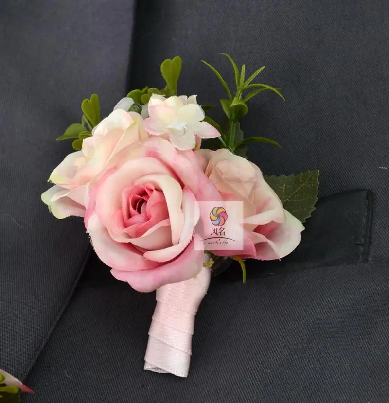 Color7 Boutonniere 1 шт., ручная работа, бутоньерка для жениха или невесты, подружки невесты, для женщин, на запястье, искусственные цветы, корсажи, цветок розы - Цвет: Color7 Boutonniere
