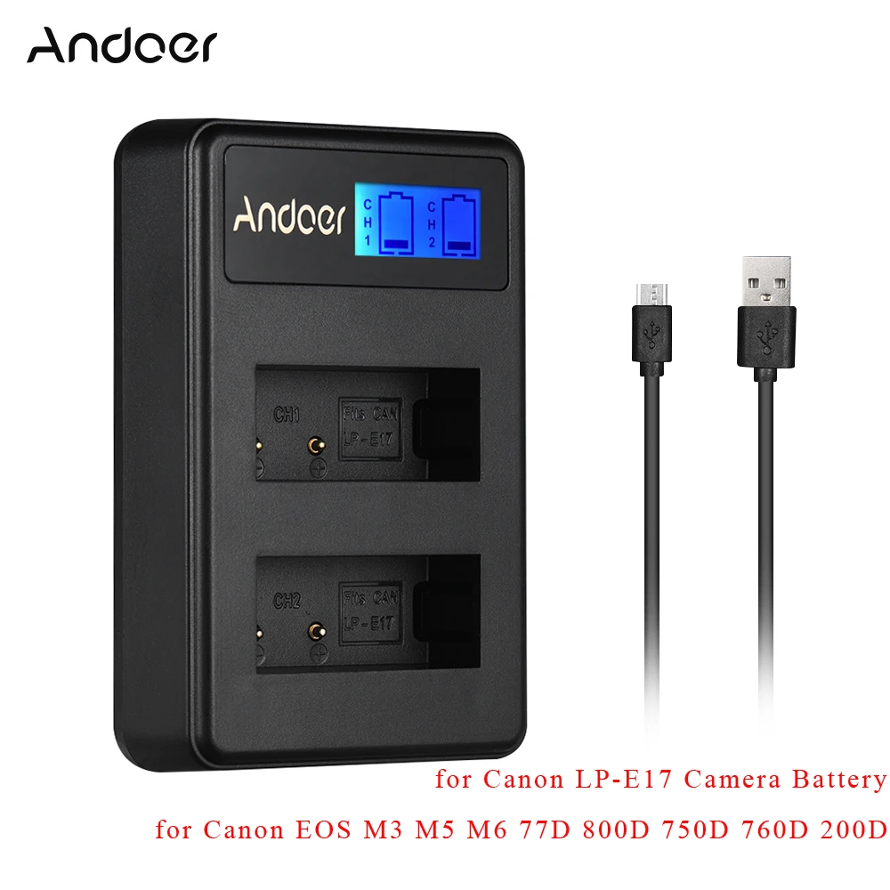 Andoer ЖК-дисплей 2-LPE компактный двухканальный ЖК-Камера зарядное устройство для sony NP-FZ100/Canon LP-E10/LP-E12/LP-E17 батарея для камеры - Цвет: Синий