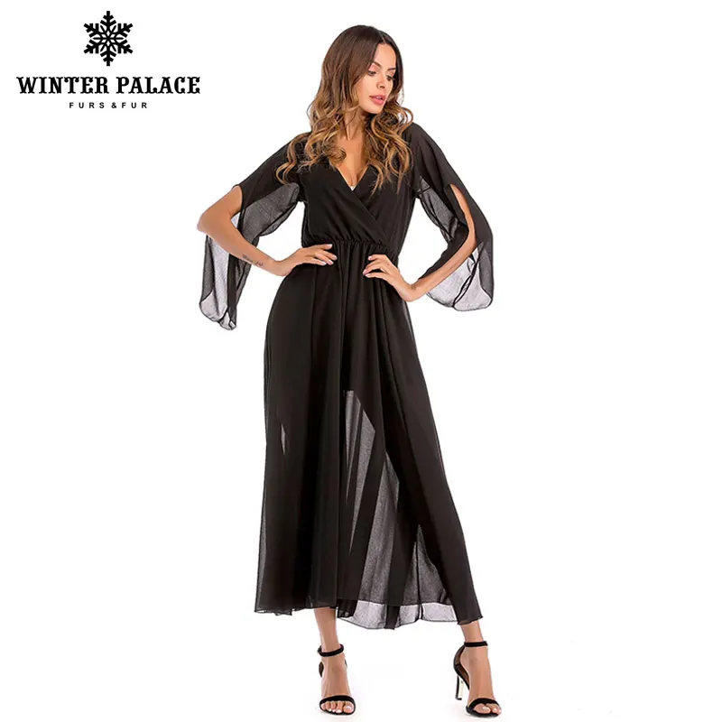 2019 летний костюм-платье с глубоким v-образным вырезом сплит-соединение сплошной