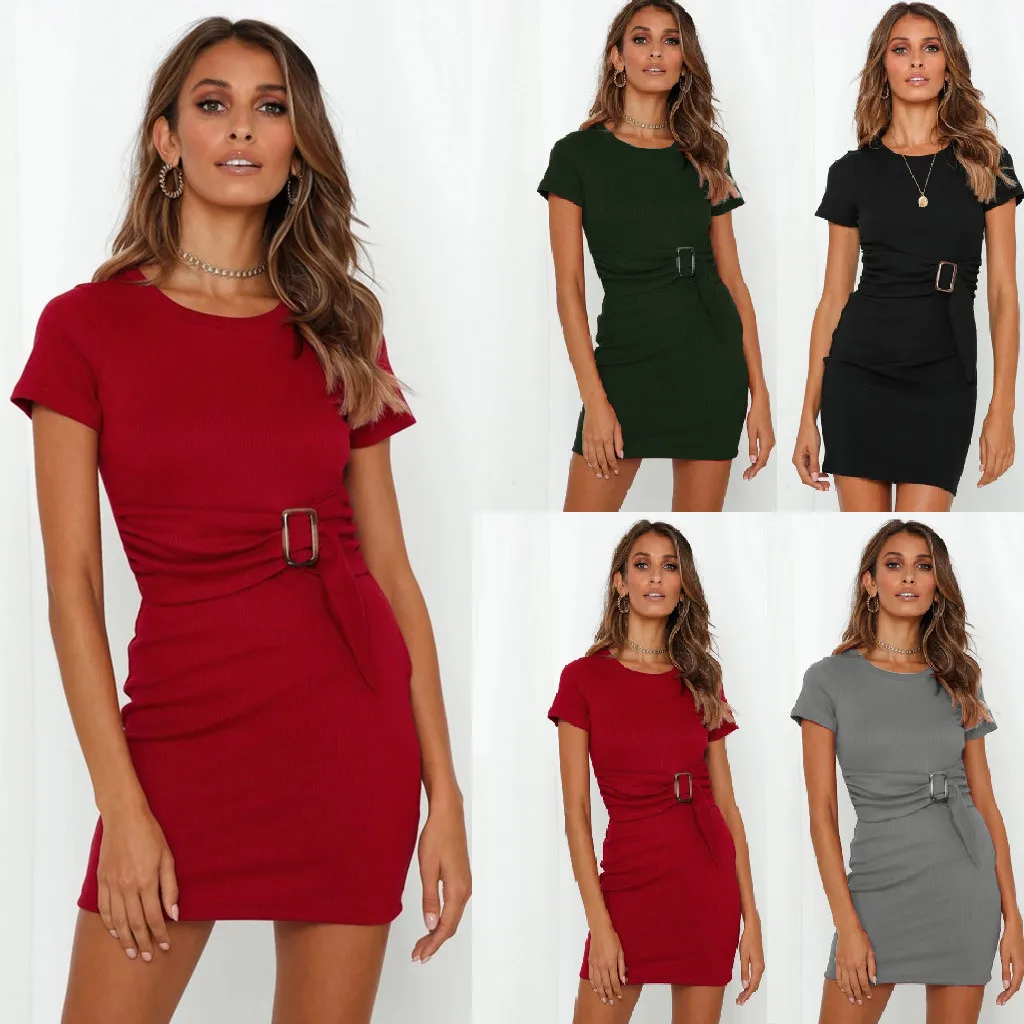 2019 Новое Женское летнее сексуальное модное однотонное мини Повседневное платье