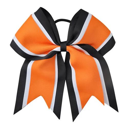 orange 8 дюймовые банты для волос для девочек с эластичными лентами для девочек, детские банты для Черлидинга в крупный рубчик с золотыми и серебряными аксессуарами для волос из органзы - Цвет: orange