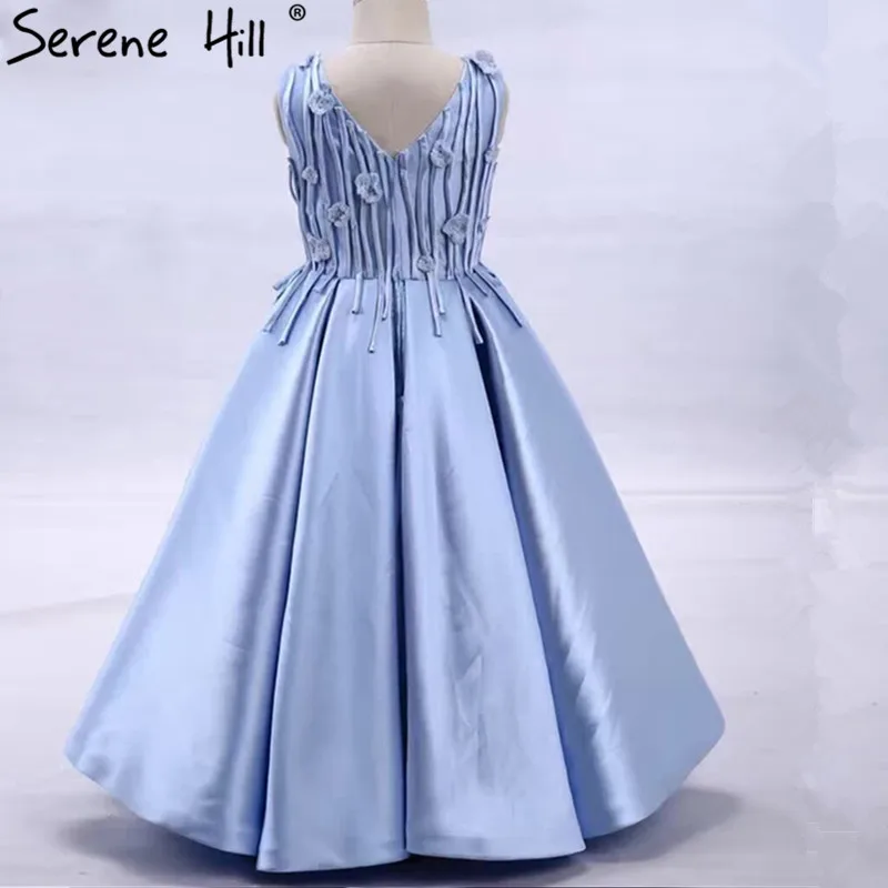 V-Neck Appliques Flower Girl Dresses Blue Sleeveless First Communion For Girls Kids Evening Gowns 2021 Serene Hill | Свадьбы и