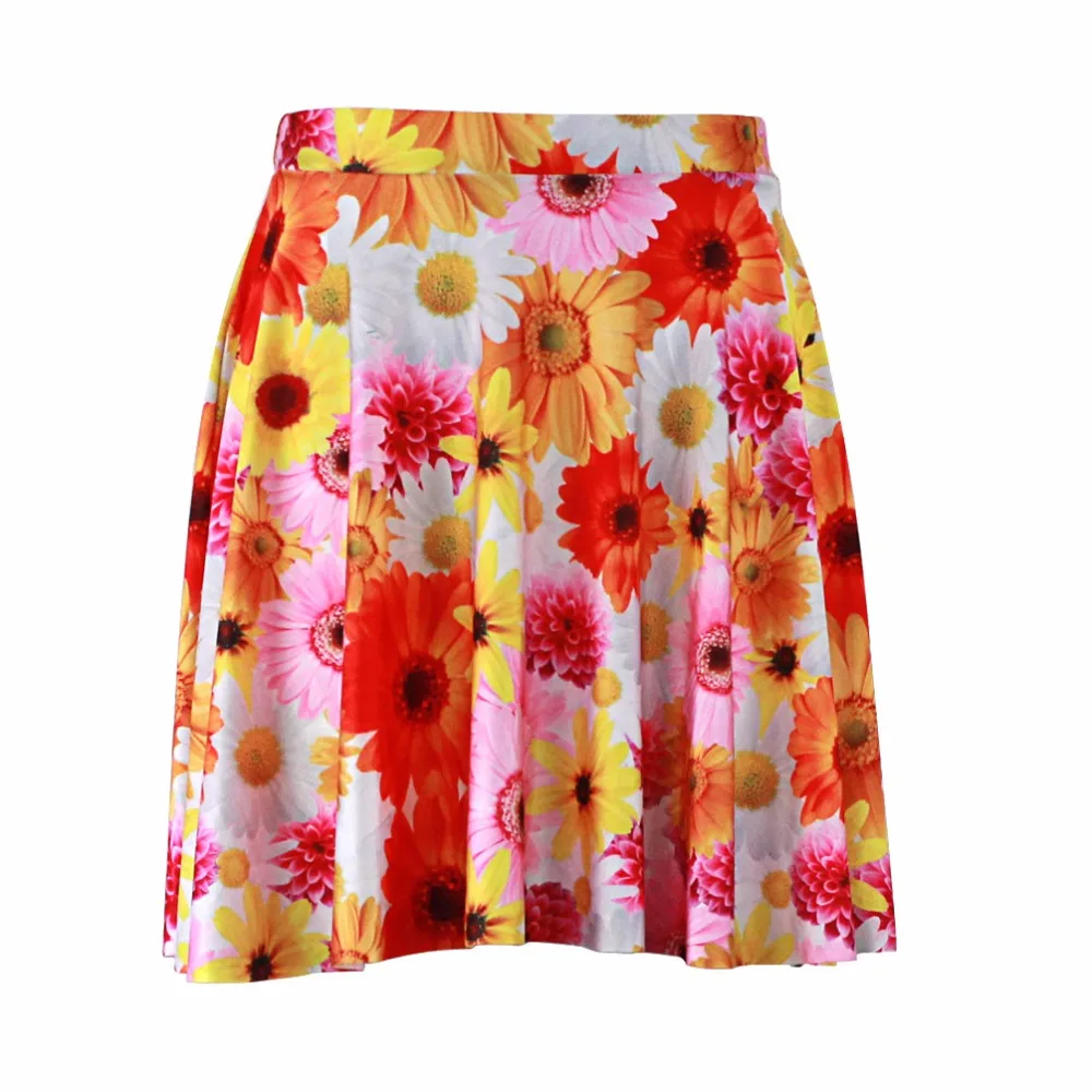 Женская плиссированная юбка с цветочным принтом черная зеленая желтая серая в