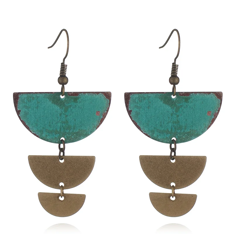 Большие ретро бронзовые серьги богемные Висячие для женщин с патиной девушки