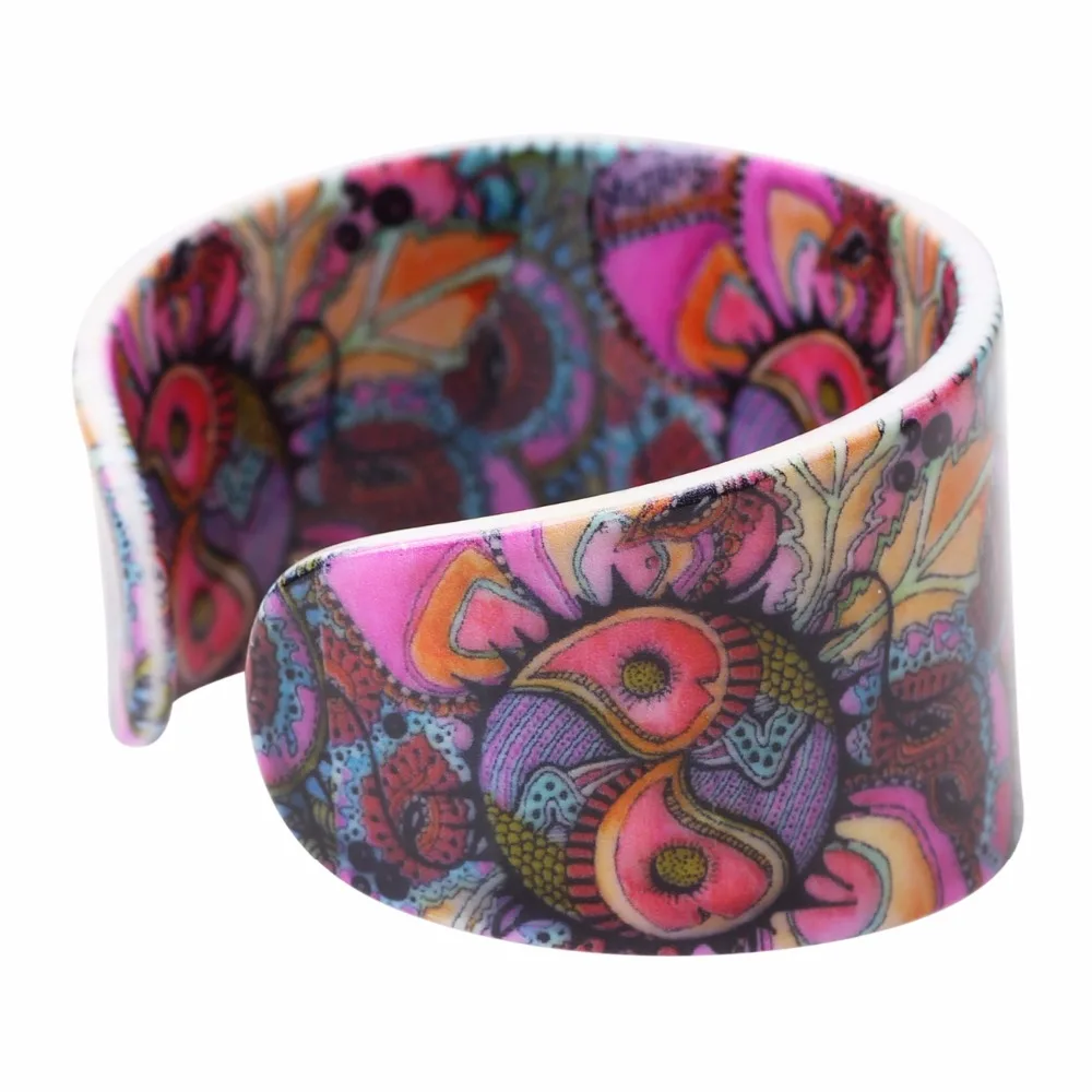 Женский широкий браслет Bonsny этнический акриловый в стиле ретро с цветочным