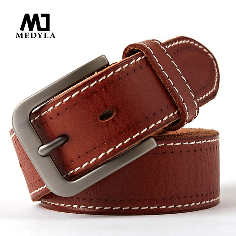 MEDYLA original leather men's belt retro casual design jeans belt for men's brand designer belt high metal pin buckle Dropship