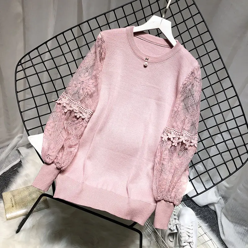LUOSHA женский осенне-зимний трикотажный пуловер в цветочек с вышивкой 3D кружевом и