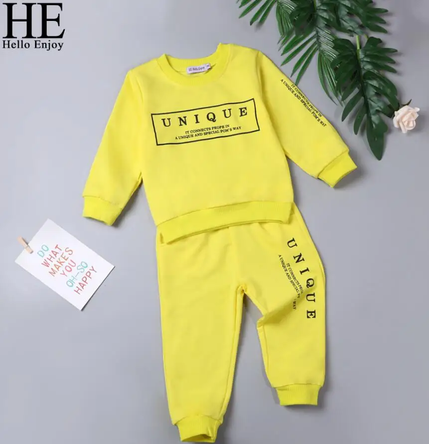 Цвет: желтый HE Hello Enjoy/детская одежда эксклюзивная одежда для детей свитер с длинными рукавами и принтом+ штаны, детский спортивный костюм комплекты для мальчиков возрастом от 1 года до 4 лет - Цвет: Цвет: желтый