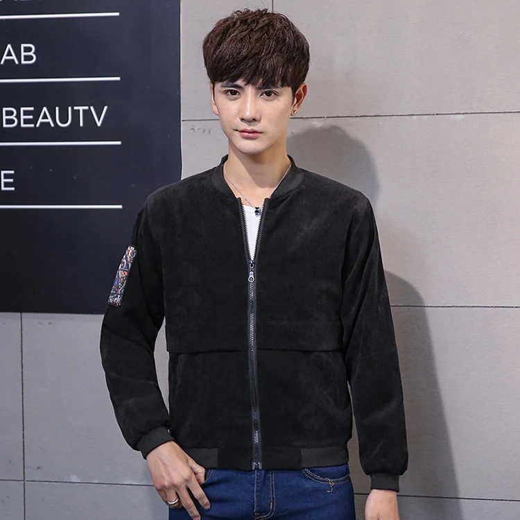 Мужская куртка-бомбер с воротником-стойкой однотонная Повседневная приталенная