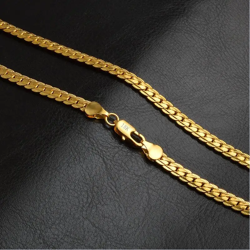 18K Gold Новое Поступление Женское Ожерелье 6 мм с полным Боком золотого цвета 18 К/925 тисненый модные ювелирные изделия Женская Мужская кольцевая цепь ожерелье 20 дюймов - Metal Color: 18K Gold