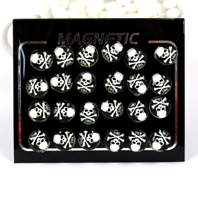 skull 12pairs С Фабрики Напрямую модные ювелирные изделия мультяшный стеклянный низ симпатичный магнит серьги-гвоздики 12 пар/лот - Окраска металла: skull 12pairs
