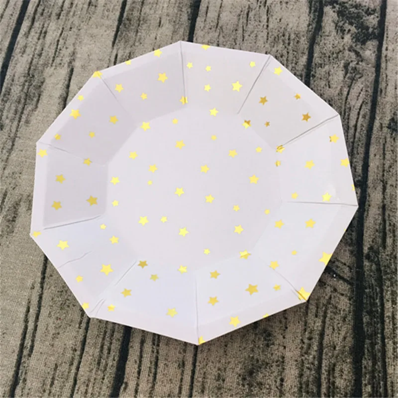 Gold Star 16 шт 7 inch/18 см Бумага пластин Фольга Золотая, серебряная край яркие тарелки вечерние Декоративная посуда на день рождения для свадьбы или «нулевого дня рождения» вечерние Декор - Цвет: Gold Star
