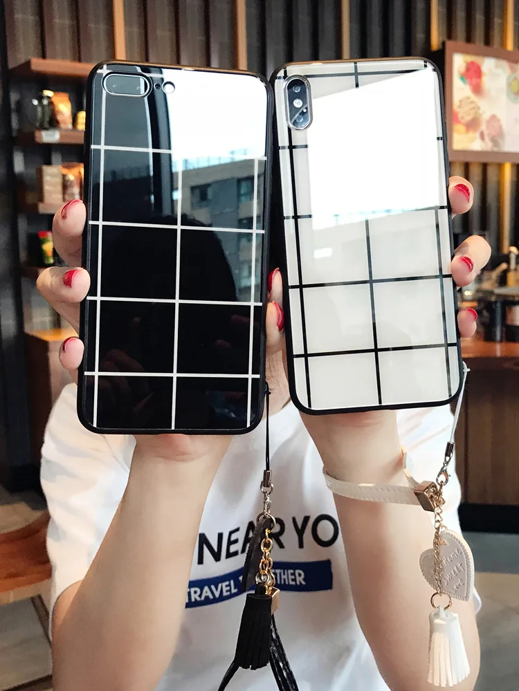 OTO-ALTER Новая мода стиль пледа закаленное стекло ТПУ чехол для iPhone X/XS/XR/XSMAX/6/6 s plus/6s/6s