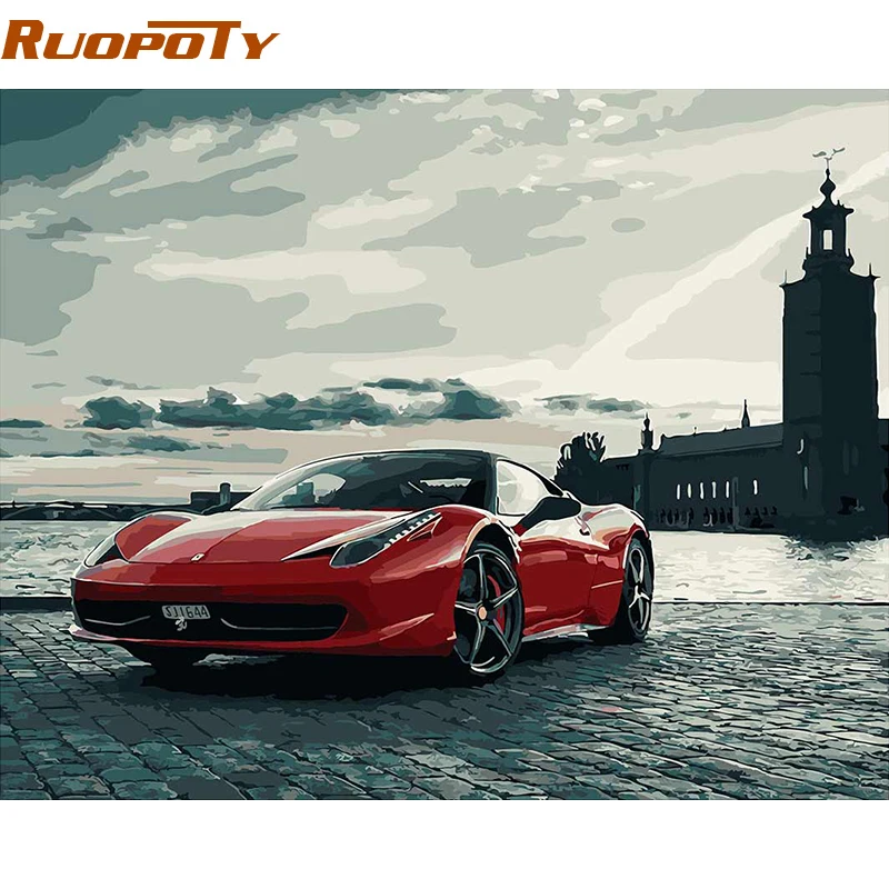 Набор для рисования по номерам на холсте автомобиль с рамкой|oil painting|canvas paintinghand