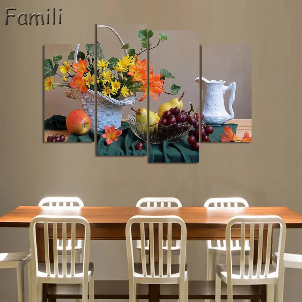 

4pcs Blueberry And Food And Cup Of Modern Canvas Print Painting Wall Art Picture For Kitchen Room Decoration Artwork Unframed
