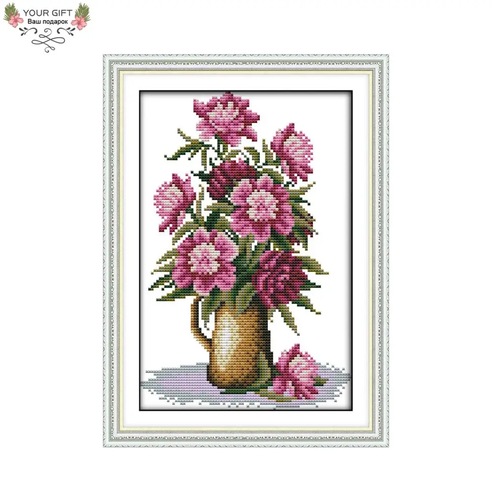 

Joy Sunday H665 14CT 11CT Stamped and Counted Home Decoration Pink Flower Needlepoints Embroidery Cross Stitch