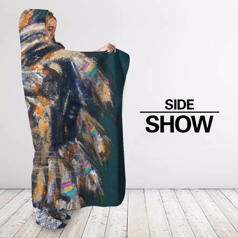 Красочное плюшевое одеяло с капюшоном 3D принтом льва для взрослых и детей теплое