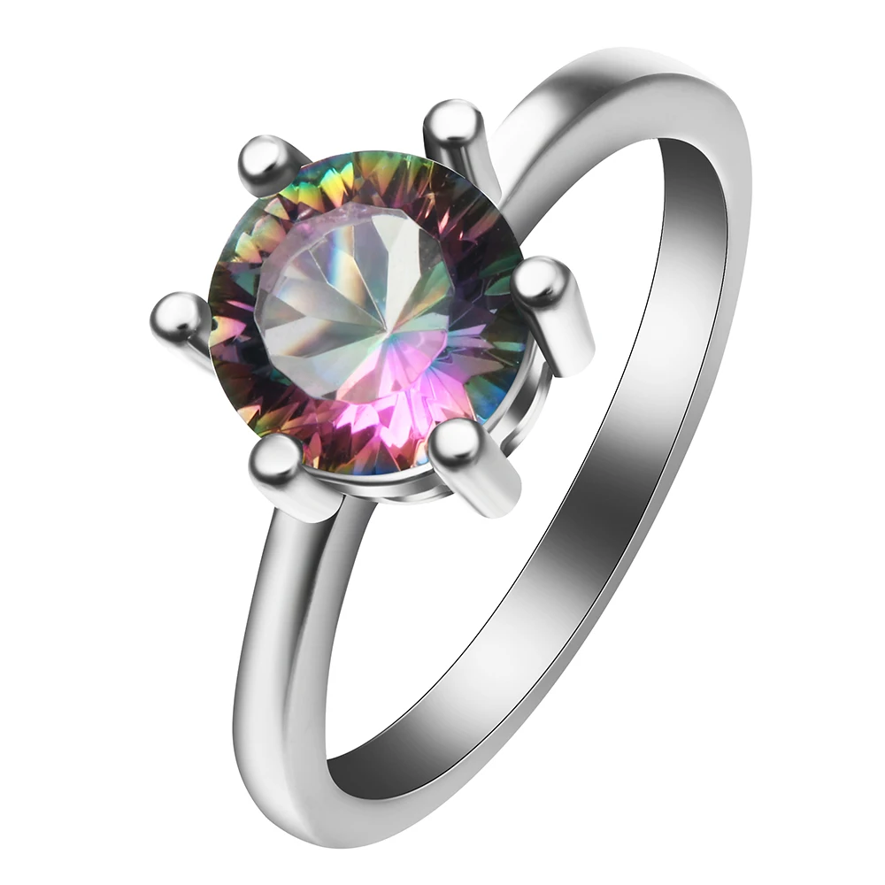 

Rainbow Mystic Crystal Zircon silver color rings Wedding Engagement for Women Size 7 8 9 Fashion Wholesale Jewelry