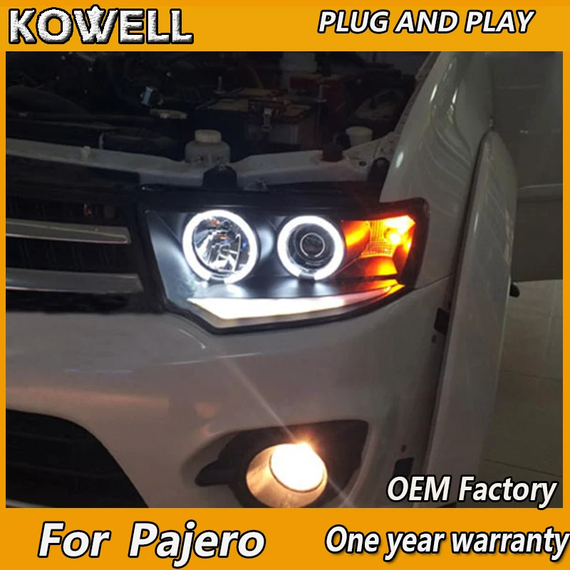 

KOWELL Car Styling for Mitsubishi Pajero Headlights 2009-2013 LED Headlight DRL H7 D2H Hid Option Angel Eye Bi Xenon Beam