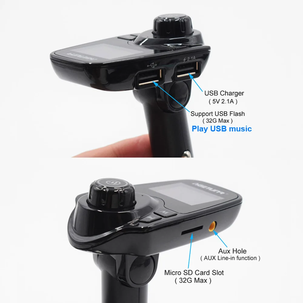 

AGETUNR Bluetooth Car Kit Handsfree Set MP3 Player FM Transmitter 2 USB Car Charger 5V 2.1A Support TF Card & USB Music