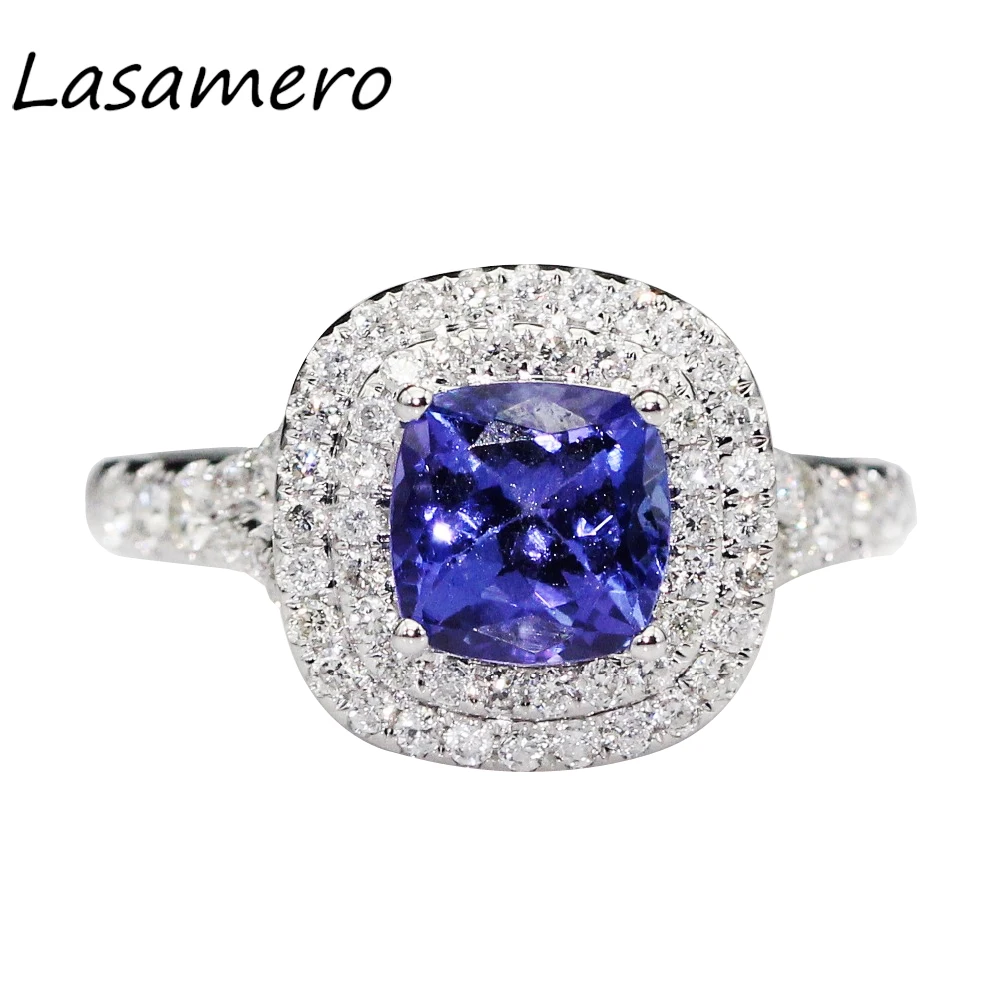 Lasamero 1.17ct принц Cut Сертифицированный природных танзанит кольцах 18 К золото Настоящее Обручение обручальное кольцо