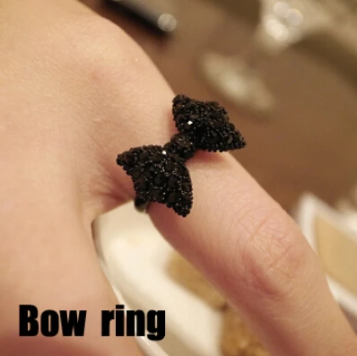 Nz291 Модные Винтажные милые черные стразы кольца с бантом бабочкой ювелирные