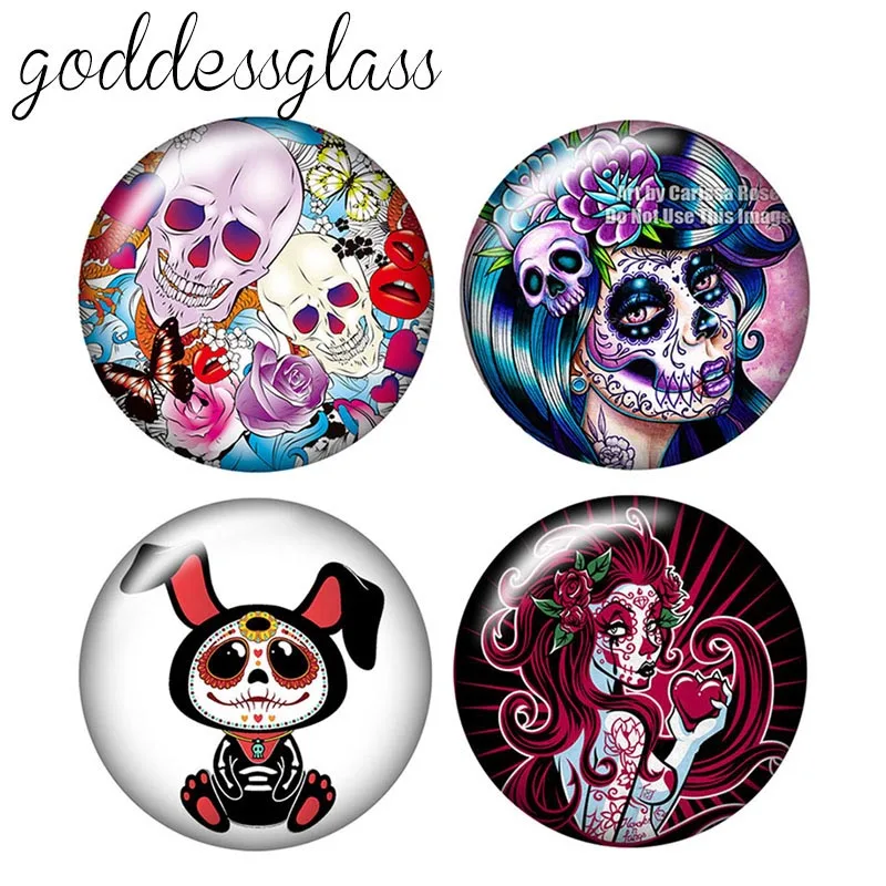 

Fashion Skull girl Ghosts 10pcs 12mm/18mm/20mm/25mm Round photo glass cabochon demo flat back Making findings ZB0467