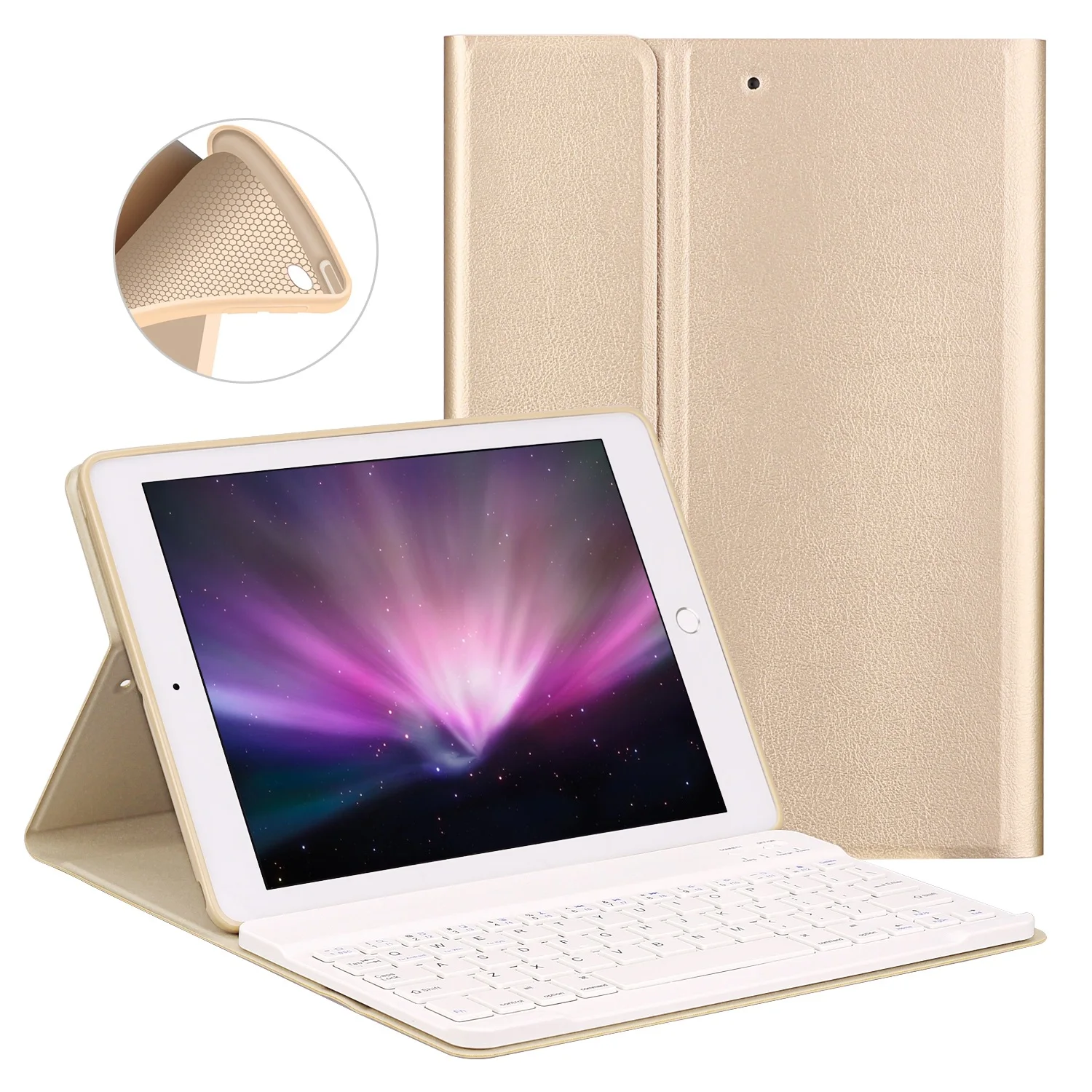 Gold Чехол-клавиатура из искусственной кожи для iPad 9,7 /iPad Air 2 1, мягкий силиконовый чехол, подставка для iPad чехол 9,7" - Цвет: Gold