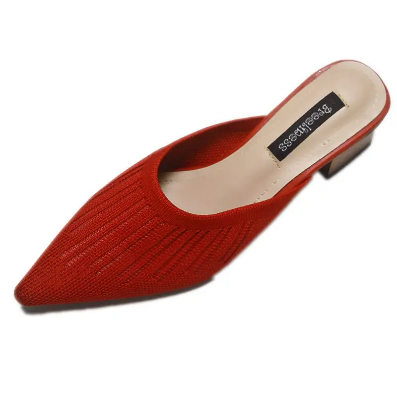 Pointed slippers ladies Hand knitting square head breathable sandals and slippers rubber slippers for women shoes With high 4CM