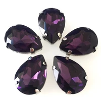 free shippingdeep purple raindrop shaped superior quality glass sew on rhinestones silver bottom loose rhinestones