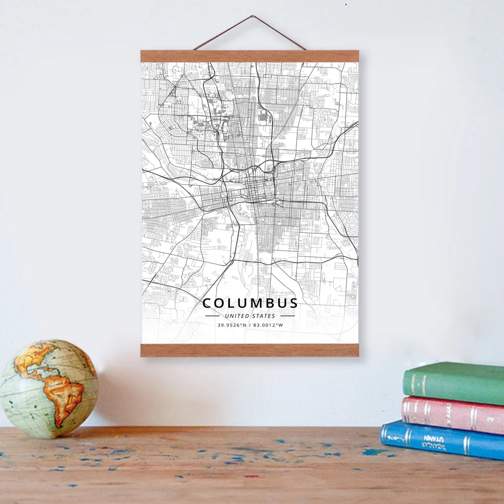 Columbus United States City Map Wooden Framed Canvas Painting Home Decor Wall Art Print Pictures Poster Hanger | Дом и сад
