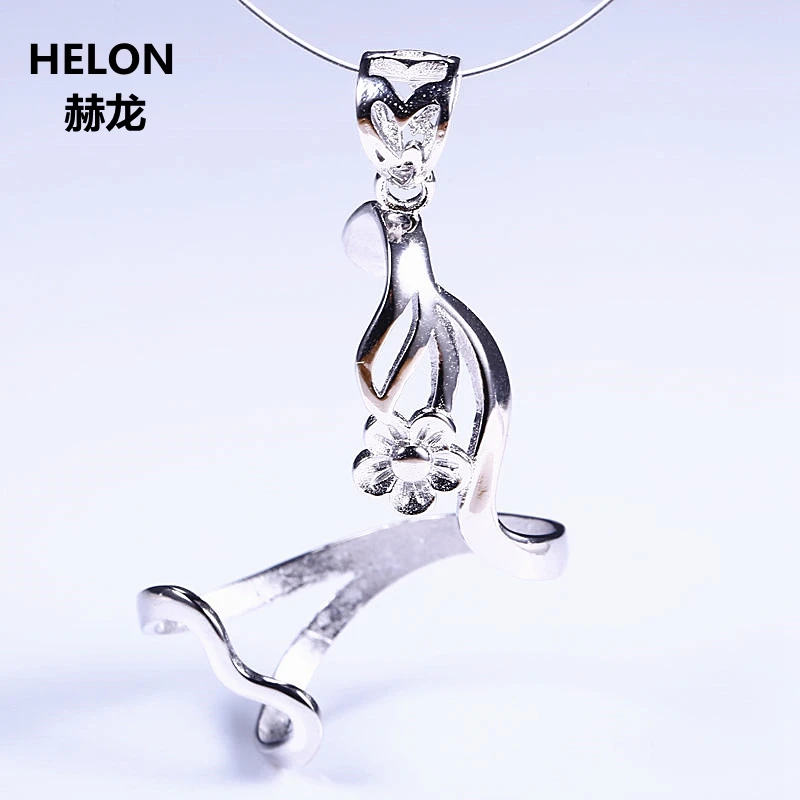 

5PCS/ LOT Sterling Silver 925 Women Semi Mount Pendant for Amber Agate Turquoise Lapis Lazuli Fine Jewelry Setting DIY Stone