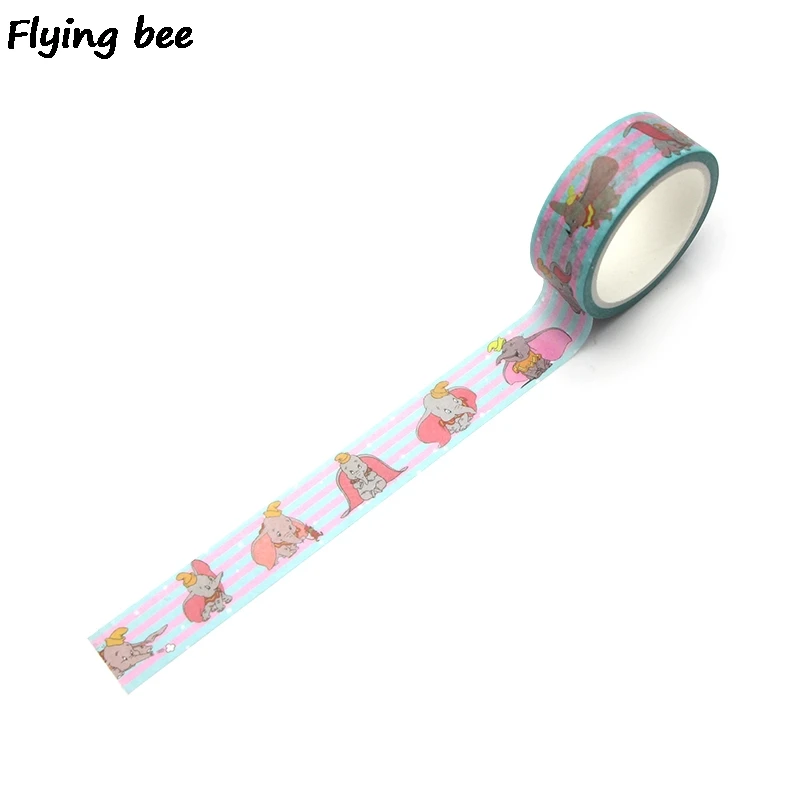 Flyingbee 15 мм X 5 м Бумага васи клейкие ленты слон Дамбо Kawaii клейкая лента DIY Скрапбукинг наклейка этикетка маскирующая лента X0263