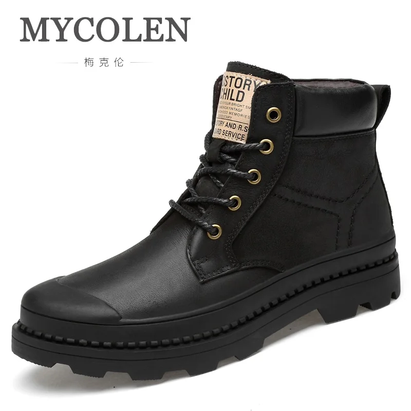 MYCOLEN Autumn Men Shoes High Top Mens Work Boots Outdoor Leather Ankle For Safety Bota Masculina Size 37-47 | Обувь