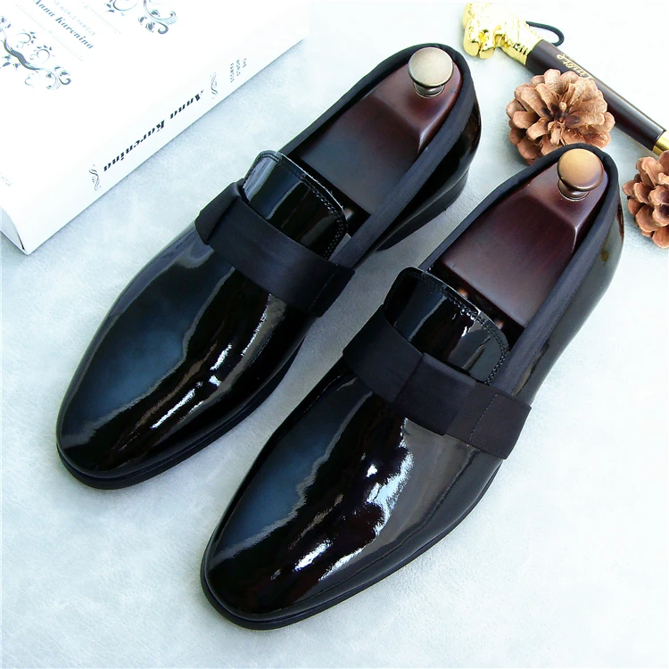 

Lazy Person Slip On Man New Leather Derby Shoes Spring Black Patent Leather Wedding Flats Dress Prom Oxfords Smoking Mujers