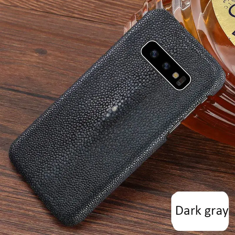 Натуральная кожа ската чехол для s10 телефонные чехлы для samsung Galaxy s10 plus Роскошные тайские жемчужные рыбки черный чехол для s10E Lite - Цвет: Темно-серый