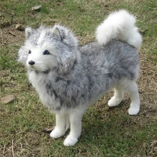 Большой 30x9x25 см искусственная модель собаки полиэтилен и мех Хаски ручная работа