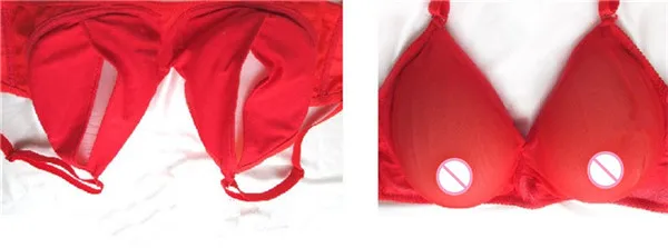 

C Cup Set (A Pair 800g Teardrop Silicone Breast Form Fake Boobs+Semi-transparent Tulle Pocket Bra) For Shemale Transvestite
