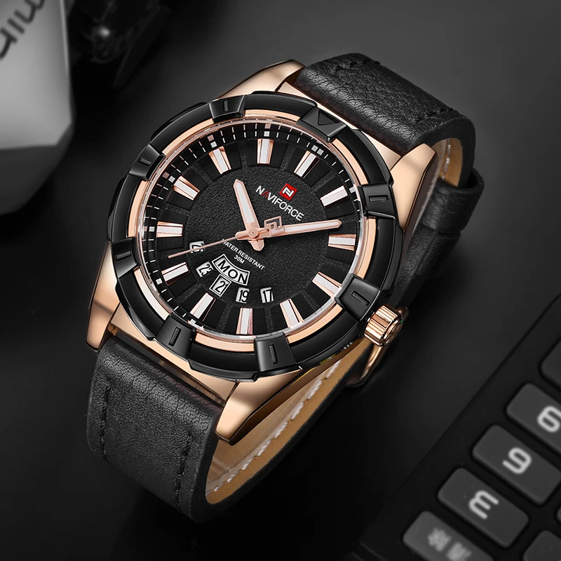 NAVIFORCE Brand Men Fashion Casual Sports Watches Men's Quartz Date Clock Man Waterproof Leather Wrist Watch Relogio Masculino | Наручные