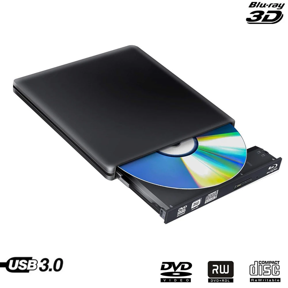 Blu-Ray Drive Slim USB 3.0 Bluray Burner BD-RE CD/DVD RW Writer Play Blu-ray Disc for Laptop Notebook Netbook