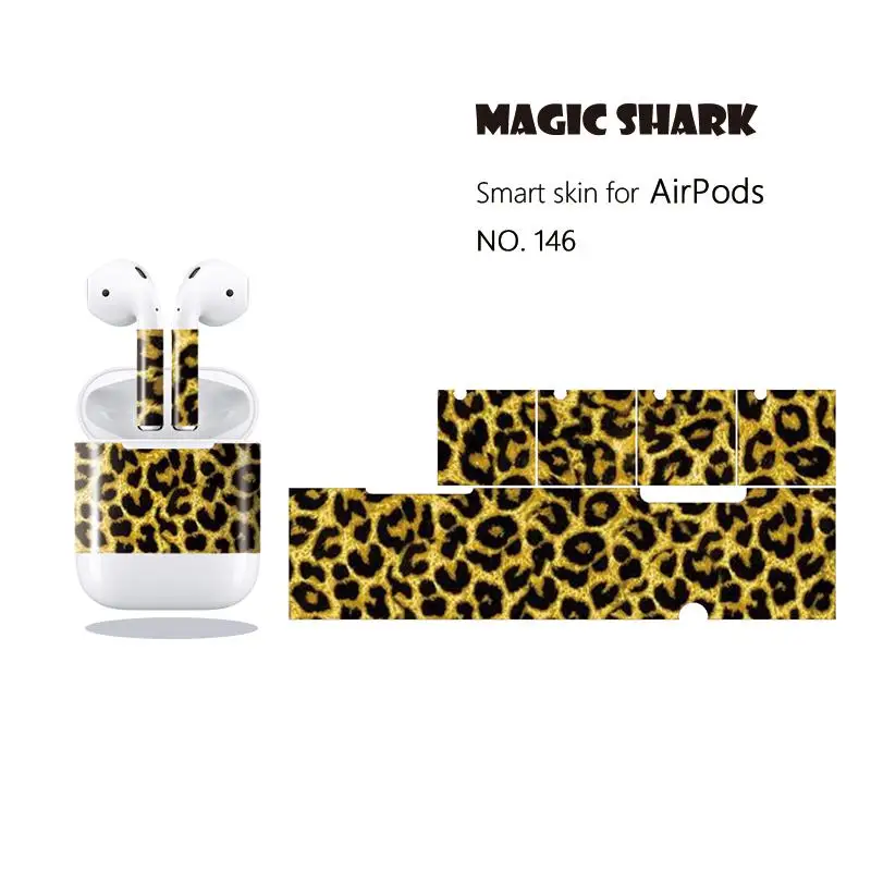 Роскошный чехол-наклейка из ПВХ с леопардовой змеиной кожи Magic Shark для Apple Airpods 146-155