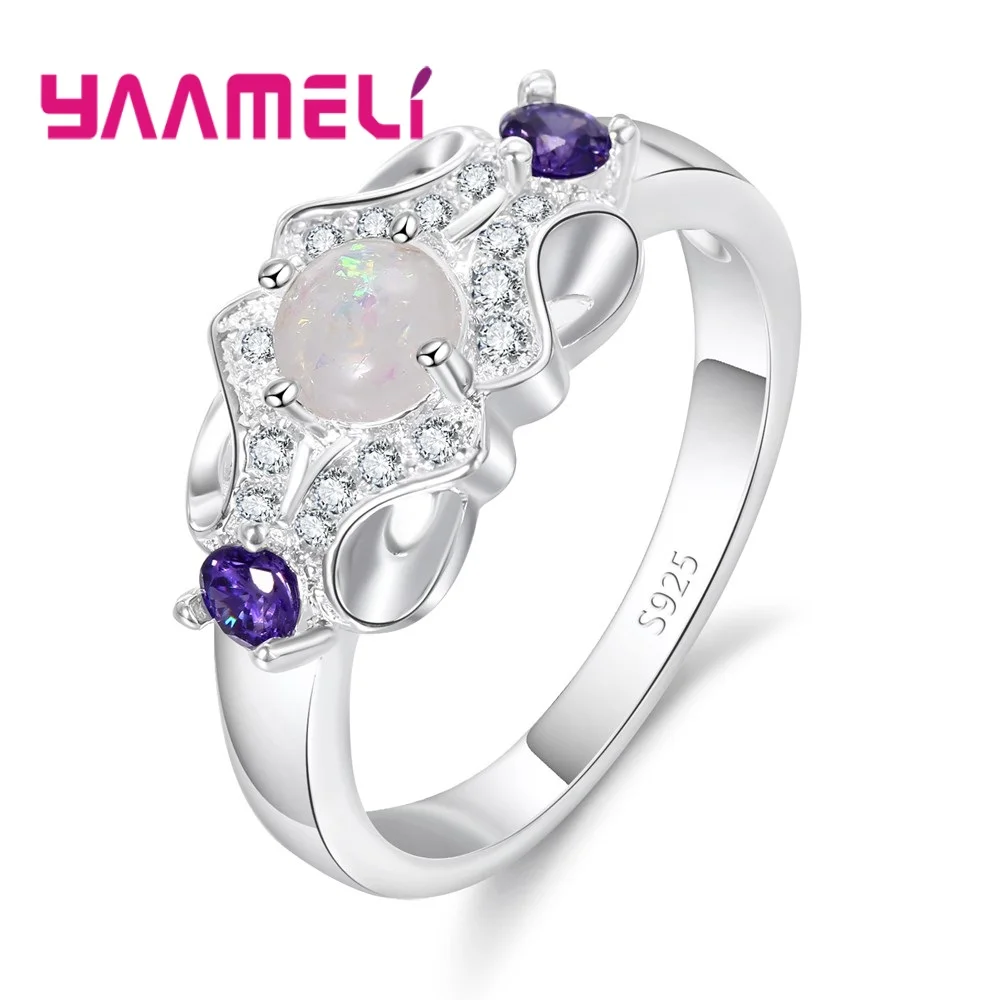 

Women Lovely Big Round Cubic Zirconia Opal Stone Rings 925 Sterling Silver Wedding Jewelry Promise Rings For Lovers