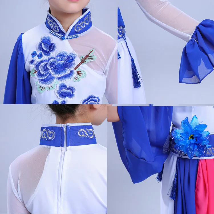 Детские костюмы hanfu Одежда для танцев синий и белый фарфор Yangge Национальный