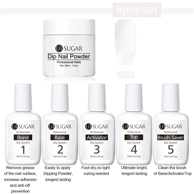 6pcs set 1 Ur Sugar 8 шт./компл. погружения ногтей Блеск порошок Наборы градиент французский гвоздь натуральный Цвет голографическая пигмента сухой без лампы для лечения - Цвет: 6pcs set 1