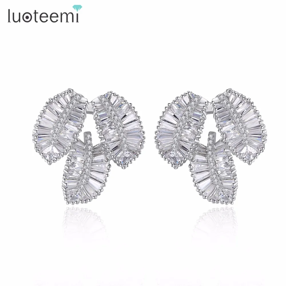 Женские серьги гвоздики с фианитом LUOTEEMI простые украшения перьями 3 шт.