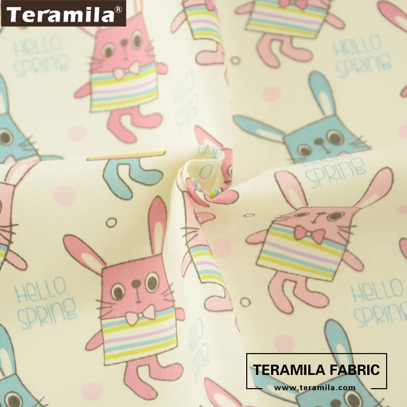 Teramila Fabric 100% Cotton Twill Fat Quarter Quilting Material Bed Sheet Home Textile Patchwork Printed Cartoon Rabbits Design|fat quarters|cotton