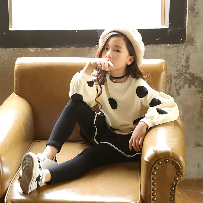 2018 Autumn Girls New Products Children's Clothing Suit Korean Version of Cotton Dot Print Baby | Детская одежда и обувь