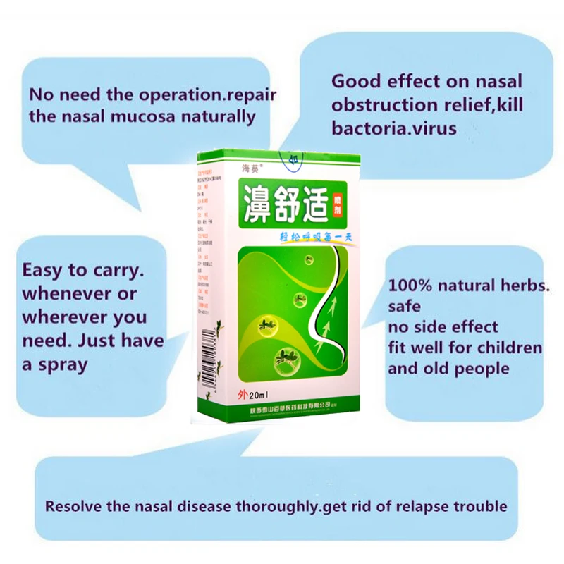2 шт. Китайский травяной медицинский спрей для носа лечение ринита Sinusitis Храп нос